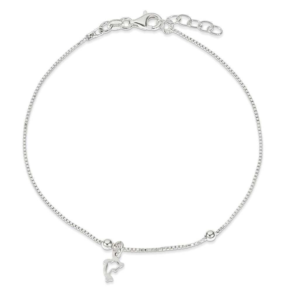 Sterling Silver Dolphin 9 inch Plus 1 inch Extender - Total 10 inch Anklet
