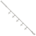 Sterling Silver Polished Cross Charms with 1in Ext. Children's Bracelet