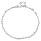 Sterling Silver Beaded 9 inch Plus 1 inch Extender - Total 10 inch Anklet