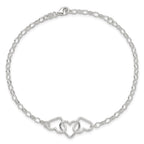 Sterling Silver Interlocking Hearts 8 inch Plus 1 inch Extender - Total 9 inch Anklet