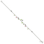 Sterling Silver 9in Pink Crystal Green Quartz Peridot Beads Anklet