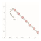 Sterling Silver Pink Glass Bead with Heart Dangle 8 inch Plus 1 inch Extender - Total 9 inch Anklet