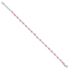 Sterling Silver Pink Glass Bead with Heart Dangle 8 inch Plus 1 inch Extender - Total 9 inch Anklet