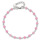 Sterling Silver Pink Glass Bead with Heart Dangle 8 inch Plus 1 inch Extender - Total 9 inch Anklet