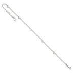Sterling Silver Puffed Heart 5-Station 9 inch Plus 1 inch Extender - Total 10 inch Anklet