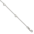 Sterling Silver Puffed Heart 5-Station 9 inch Plus 1 inch Extender - Total 10 inch Anklet