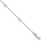 Sterling Silver Puffed Heart 5-Station 9 inch Plus 1 inch Extender - Total 10 inch Anklet