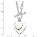 Sterling Silver Engraveable Double Heart Toggle Necklace
