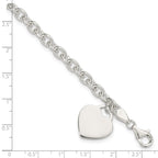 Sterling Silver 1.5mm Engraveable Heart Charm Bracelet