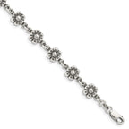 Sterling Silver Antiqued Flower Charm Bracelet