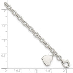 Sterling Silver Oval Rolo with Solid Engraveable Heart Bracelet