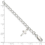 Sterling Silver Polished Latin Cross Charm with 1in Ext. Children's Bracele