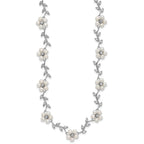 Sterling Silver Rhodium-plated CZ Vine Pattern and Fresheater Cultured Pearl Floral 16 inch Necklace