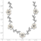 Sterling Silver Rhodium-plated CZ Vine Pattern and Fresheater Cultured Pearl Floral 16 inch Necklace
