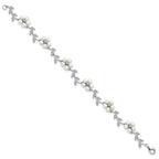 Sterling Silver Rhodium-plated CZ Vine Pattern and Fresheater Cultured Pearl Floral 7 inch Bracelet