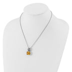 Sterling Silver Polished & Antiqued Yellow CZ Necklace
