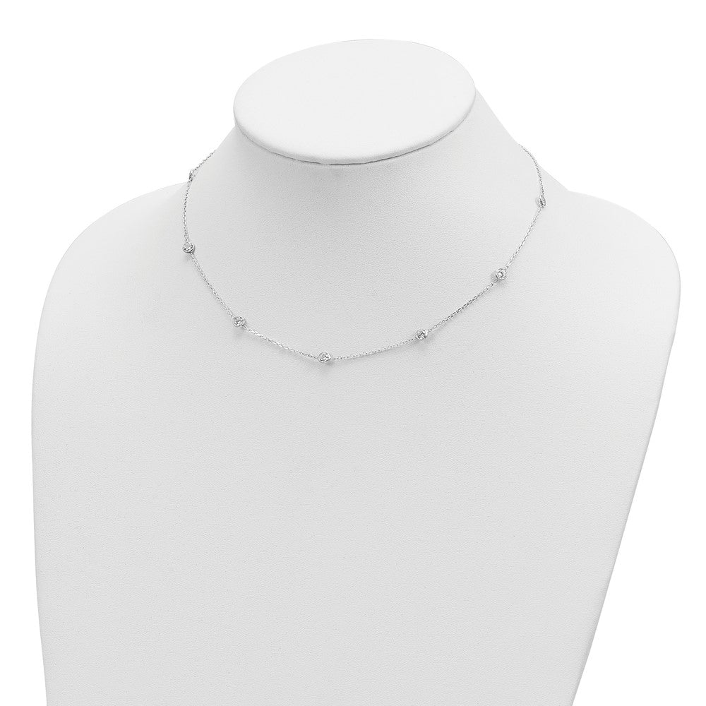 Sterling Silver 16 Inch w/2 in ext. 8-Station CZ Necklace
