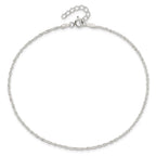 Sterling Silver 1.3mm Singapore Chain 9 inch Plus 1 inch Extender - Total 10 inch Anklet