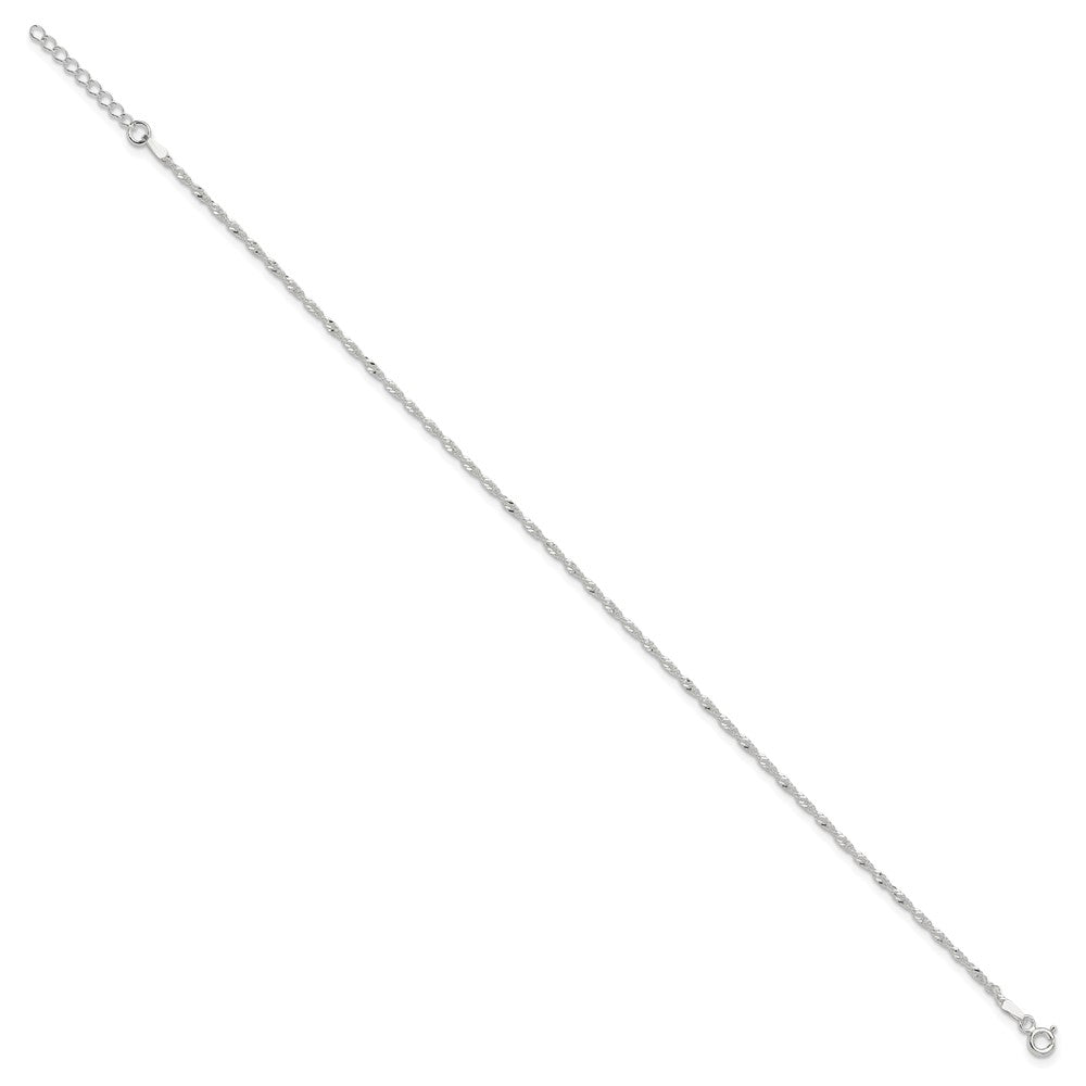 Sterling Silver 1.5mm Singapore Chain 9 inch Plus 1 inch Extender - Total 10 inch Anklet