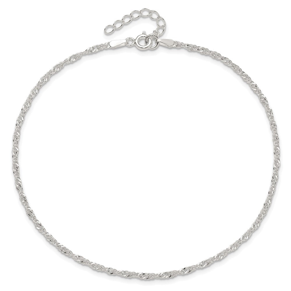 Sterling Silver 1.8mm Singapore Chain 9 inch Plus 1 inch Extender Chain - Total 10 inch Anklet