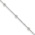 Sterling Silver 1mm Beaded Chain 9 inch Plus 1 inch Extender - Total 10 inch Anklet