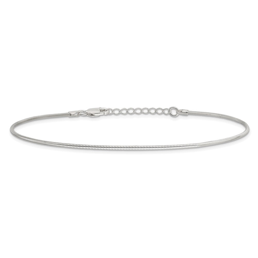 Sterling Silver 1.5mm Round Snake Chain 9 inch Plus 1 inch Extender - Total 10 inch Anklet
