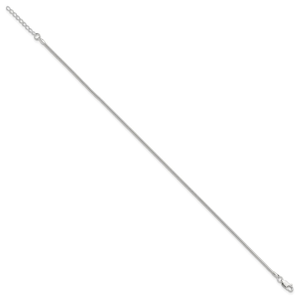 Sterling Silver 1.5mm Round Snake Chain 9 inch Plus 1 inch Extender - Total 10 inch Anklet