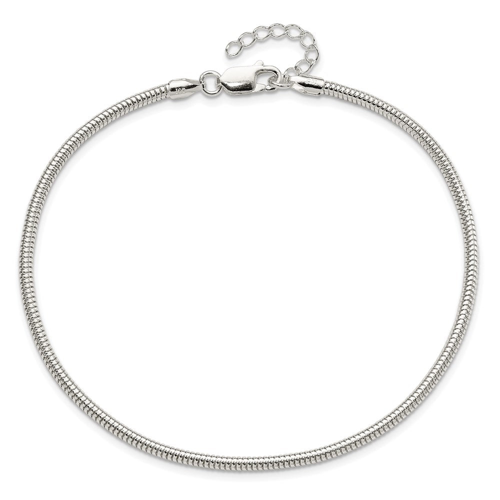 Sterling Silver 2.5mm Snake Chain 9 inch Plus 1 inch Extender - Total 10 inch Anklet