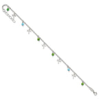 Sterling Silver Dragonfly with Aqua and Green Beads 10 inch Plus 1 inch Extender - Total 11 inch Anklet