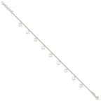Sterling Silver Double Heart 9 inch Plus 1 inch Extender - Total 10 inch Anklet