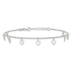 Sterling Silver Double Heart 9 inch Plus 1 inch Extender - Total 10 inch Anklet