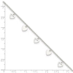 Sterling Silver Double Heart 9 inch Plus 1 inch Extender - Total 10 inch Anklet