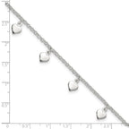Sterling Silver Polished Hearts Anklet