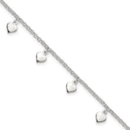 Sterling Silver Polished Hearts Anklet