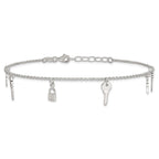 Sterling Silver Lock and Key 9 inch Plus 1 inch Extender - Total 10 inch Anklet