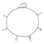 Sterling Silver Lock and Key 9 inch Plus 1 inch Extender - Total 10 inch Anklet