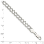 Sterling Silver 6mm Semi-Solid Double Link Charm Bracelet