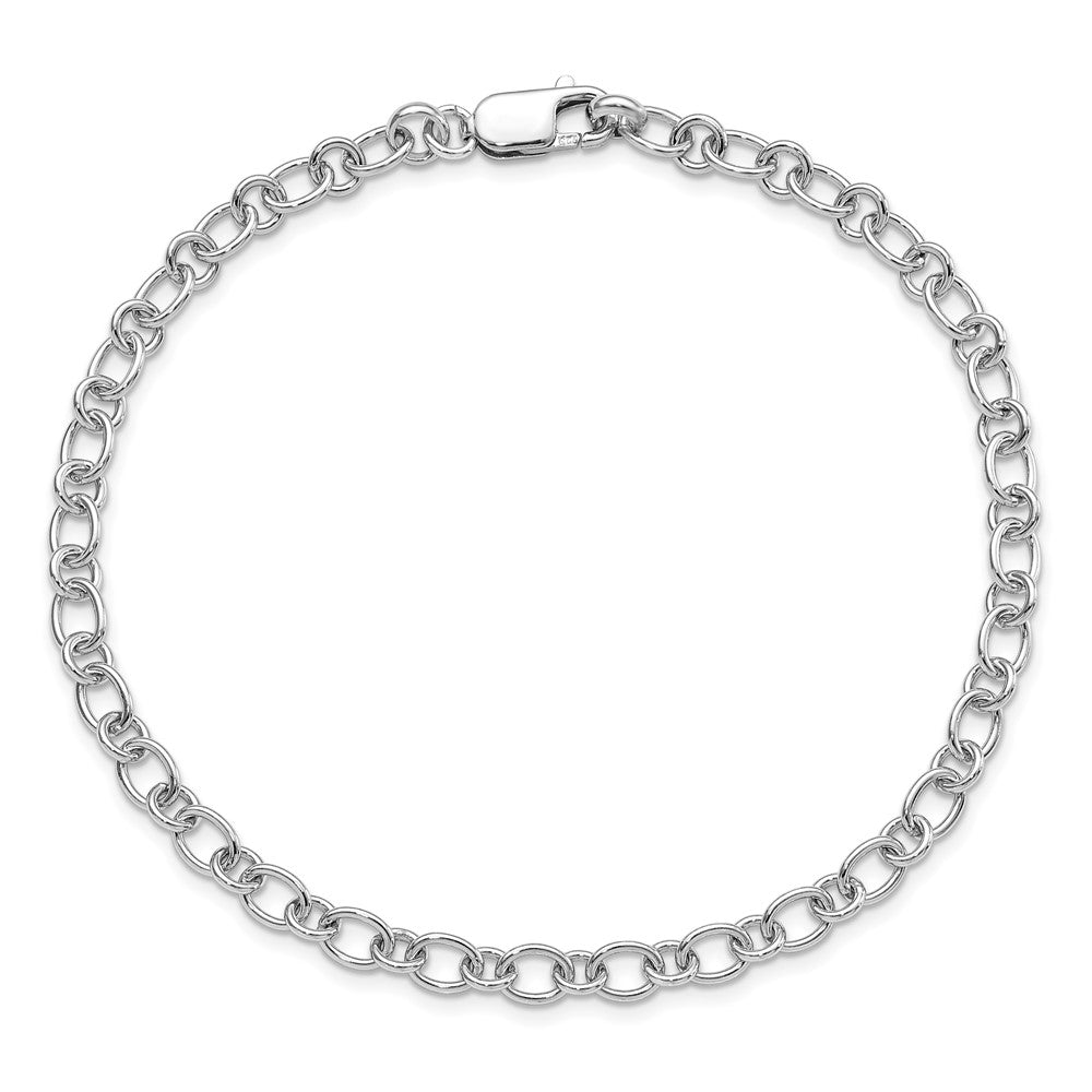 Amore La Vita Sterling Silver Rhodium-plated Polished 5.25mm Oval and Round Link with Lobster Clasp Charm Anklet