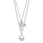 Sterling Silver 2-Strand Heart and Key Necklace