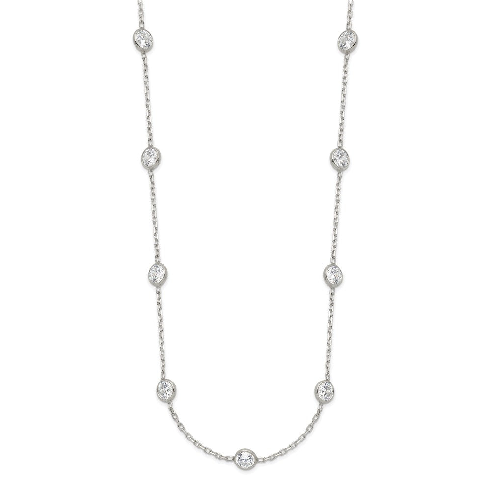 Sterling Silver Clear 4mm 11-Station CZ w/2in ext. Necklace