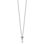 Brilliant Gemstones Sterling Silver with 14K Accent Rhodium-plated Amethyst and Diamond Key 18 Inch Necklace with 2 Inch Extender