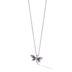 Brilliant Gemstones Sterling Silver with 14K Accent Rhodium-plated Amethyst/Iolite/Diamond Dragonfly18 Inch Necklace with 2 Inch Extender