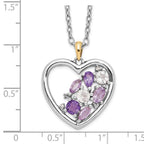 Brilliant Gemstones Sterling Silver with 14K Accent Rhodium-plated Amethyst and White Topaz and Diamond 18 Inch Necklace with 2 Inch Extender