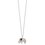 Brilliant Gemstones Sterling Silver with 14K Accent Rhodium-plated Garnet and Diamond Elephant 18 Inch Necklace with 2 Inch Extender