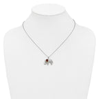 Brilliant Gemstones Sterling Silver with 14K Accent Rhodium-plated Garnet and Diamond Elephant 18 Inch Necklace with 2 Inch Extender