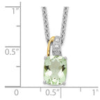 Brilliant Gemstones Sterling Silver with 14K Accent Rhodium-plated Green Quartz and Diamond 18 Inch Necklace with 2 Inch Extender
