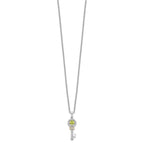 Brilliant Gemstones Sterling Silver with 14K Accent Rhodium-plated Peridot and Diamond Key 18 Inch Necklace with 2 Inch Extender