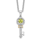 Brilliant Gemstones Sterling Silver with 14K Accent Rhodium-plated Peridot and Diamond Key 18 Inch Necklace with 2 Inch Extender