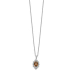 Brilliant Gemstones Sterling Silver with 14K Accent Rhodium-plated Smoky Quartz and White Topaz and Diamond 18 Inch Necklace with 2 Inch Extender