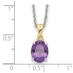 Brilliant Gemstones Sterling Silver with 14K Accent Rhodium-plated Amethyst and Diamond 18 Inch Necklace with 2 Inch Extender